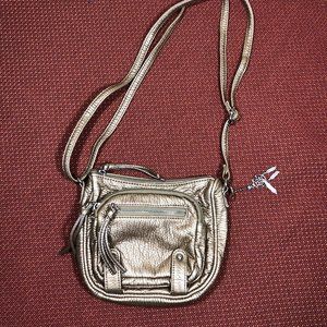 Gold Adjustable Strap Handbag  5 compartments  w/charm